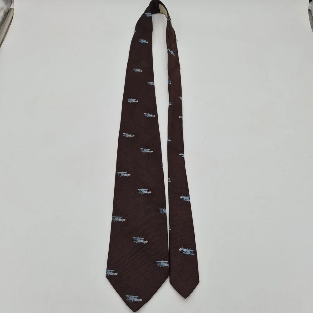 Vintage Briar Pride of England Puckett's Brown Silk Biplane Aviation Tie 4